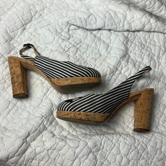 CHANEL Cruise 2008 Cork Striped CC Slingback Platform Heels Size 37 US 6.5 - Picture 7 of 9